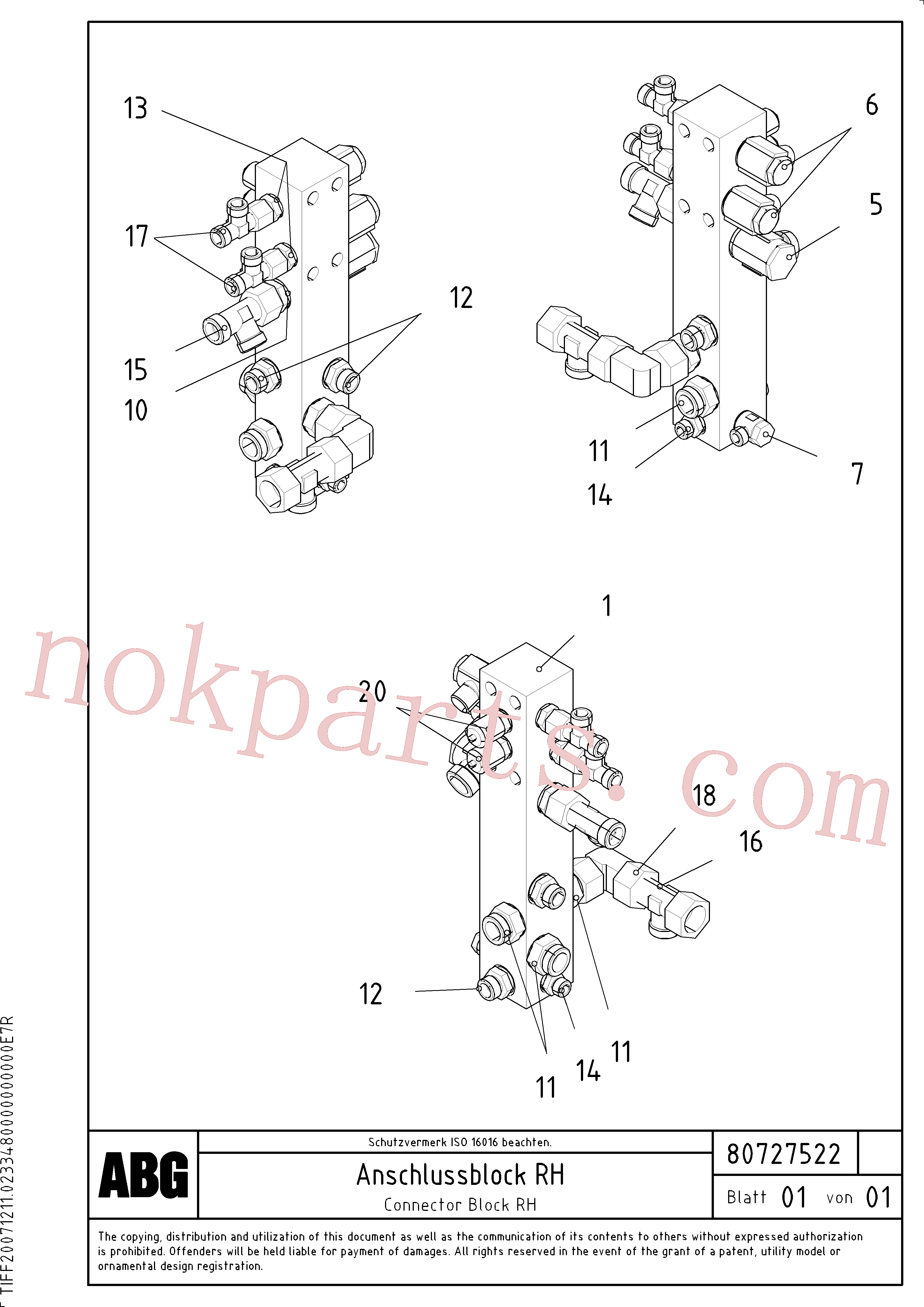 RM14103535 for Volvo Connection block on basic screed(1047392 assembly)