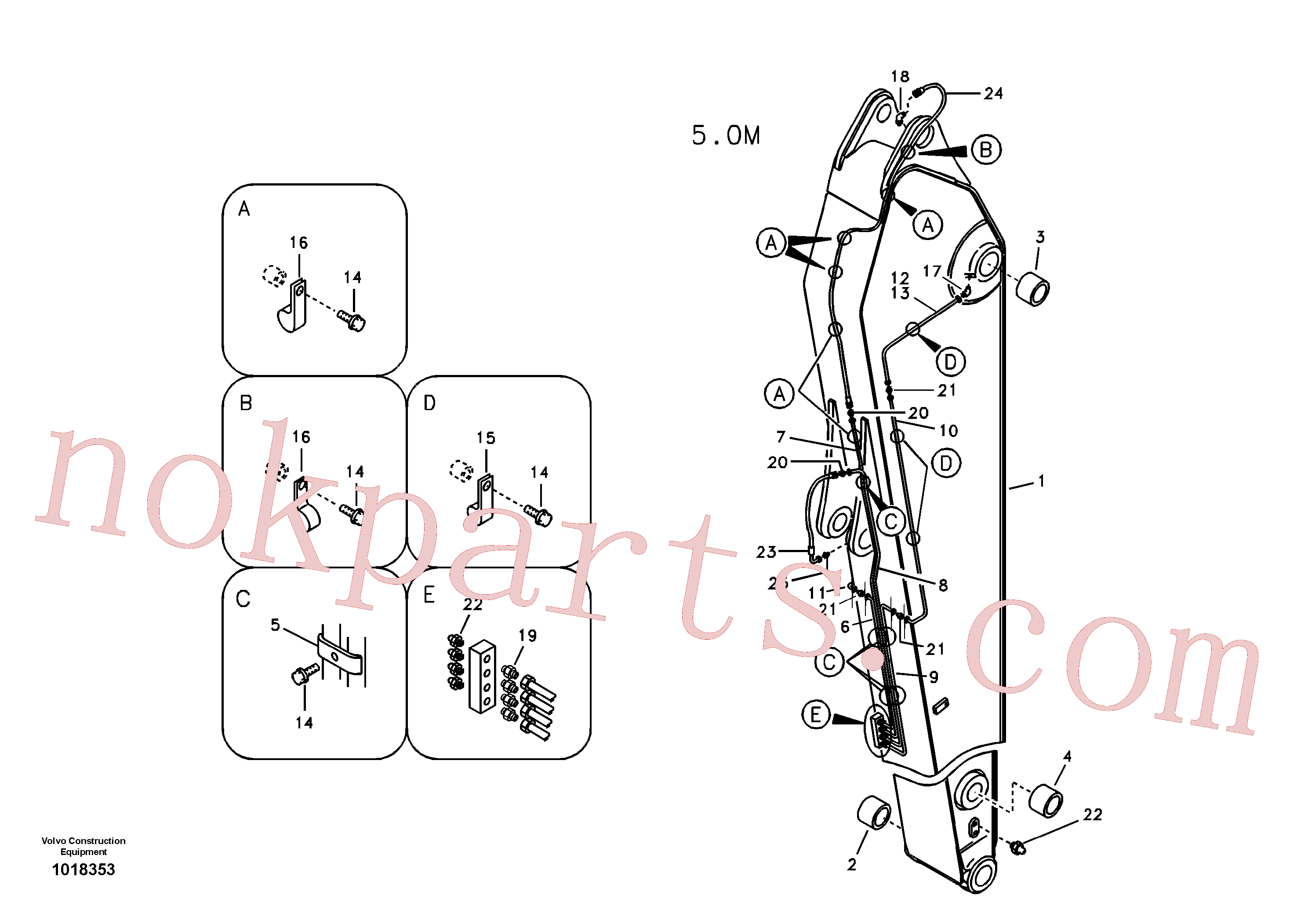 VOE14507547 for Volvo Dipper arm and grease piping with piping seat, long reach(1018353 assembly)